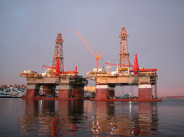 Amythest Oil Rigs, South Portland, Maine- Insulated staged semi-submersible oil rigs